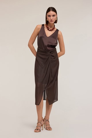 Falda cruzada de talle alto - Beige