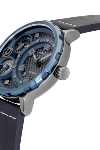 Leren Quartz Horloge - Blauw en Zwart