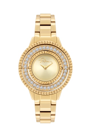 Leren en Ion Doublé Geelgoud Quartz Horloge - Goudkleurig