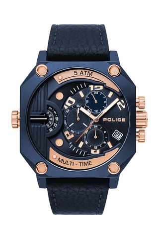 Leren Quartz Horloge - GMT- Blauw en Roségoudkleurig