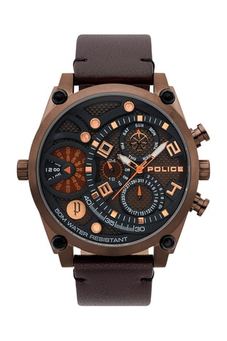 Leren Quartz Horloge - GMT-functie - Bruin
