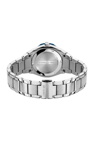 Stalen Quartz Horloge met Swarovski Kristallen Ruscello - Zilverkleurig en Marineblauw