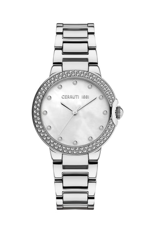 Stalen Quartz Horloge met Parelmoer en Swarovski Kristallen Mezzana - Zilverkleurig en Wit