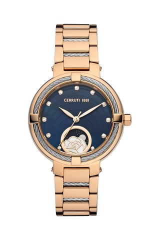 Stalen en Parelmoer Quartz Horloge Gardena Maanstandweergave - Roségoudkleurig en Blauw
