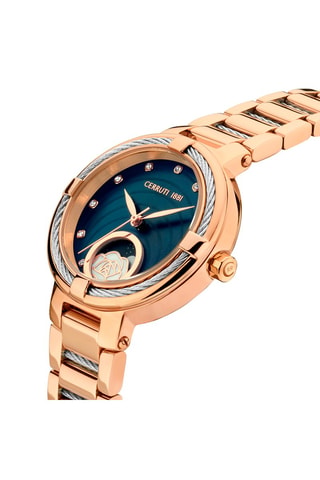 Stalen en Parelmoer Quartz Horloge Gardena Maanstandweergave - Roségoudkleurig en Blauw