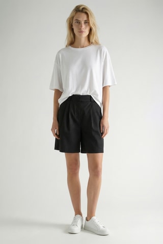 Shorts straight in lino a vita alta - Nero