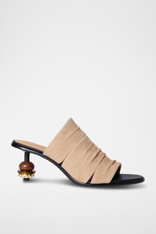 Sandali con tacco in pelle scamosciata montone - Beige
