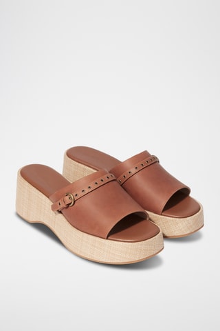 Ciabatte con zeppa in pelle - Beige