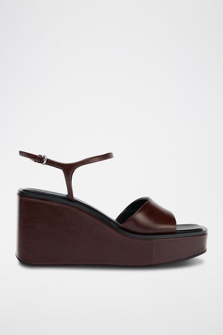 Sandales compensées en cuir - Marron