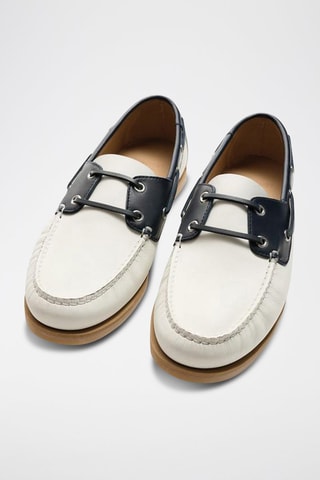 Chaussures bateau en cuir - Blanc et noir