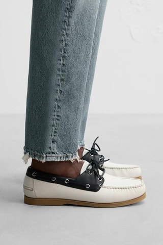 Chaussures bateau en cuir - Blanc et noir
