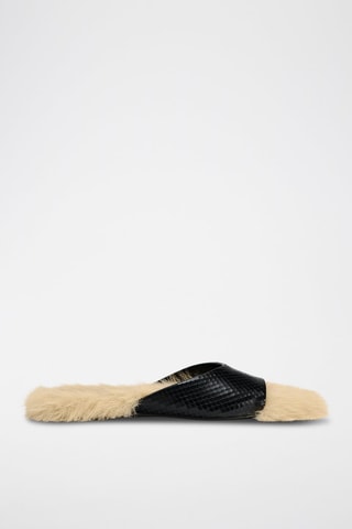 Mules fourrées en cuir - Noir