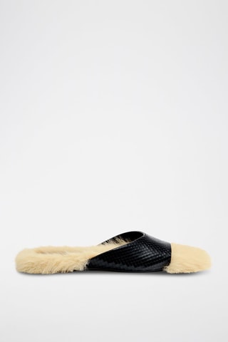 Mules fourrées en cuir - Noir