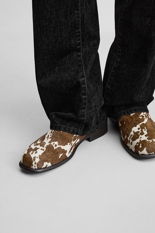 Boots en cuir de poulain - Blanc et marron foncé