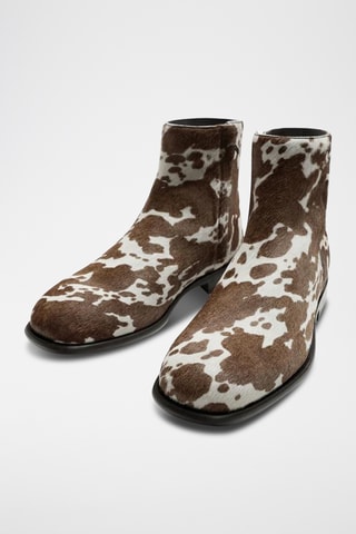Boots en cuir de poulain - Blanc et marron foncé