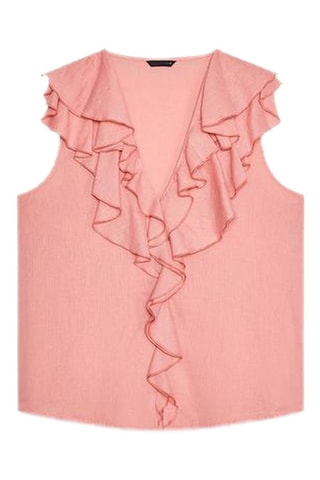 Top volanté en lin - Vieux rose