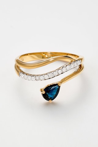 Anello - Oro giallo, diamanti e zaffiro