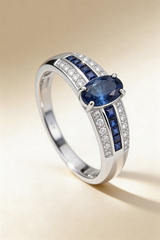 Anello - 
Oro bianco, zaffiri e diamanti