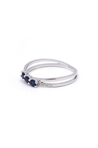 Anello - Oro bianco, diamanti e zaffiri