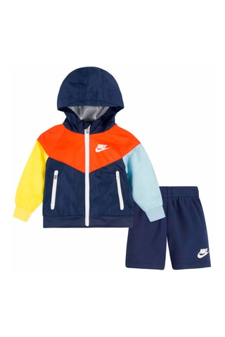 Coupe-vent à capuche et short de running - Jaune, bleu et orange