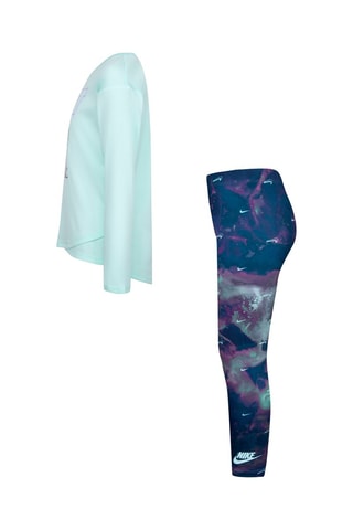 T-shirt et legging tie and dye Vert d’eau et bleu foncé  - Nike