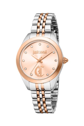Stalen Quartz Horloge met Tsjechische Kristallen Luna - Zilverkleurig en Roségoudkleurig