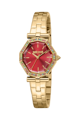 Stalen Quartz Horloge - Goudkleurig en Rood