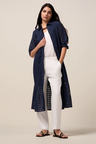 Robe chemise en broderie anglaise - Bleu