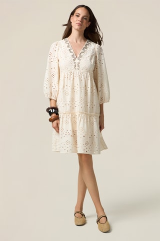 Robe trapèze en broderie anglaise - Beige