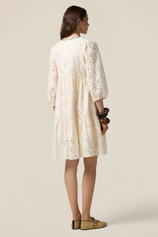 Robe trapèze en broderie anglaise - Beige