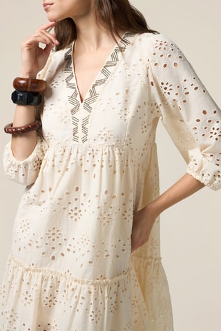Robe trapèze en broderie anglaise - Beige