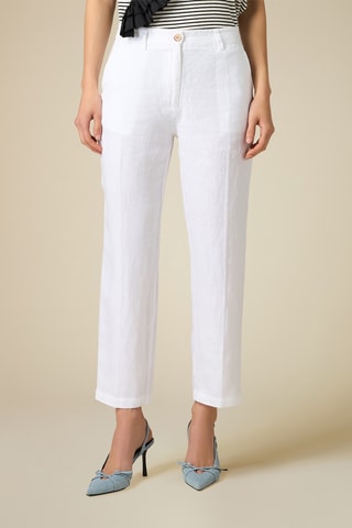 Pantalon en lin taille haute - Blanc