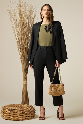 Pantalon en lin taille haute - Noir