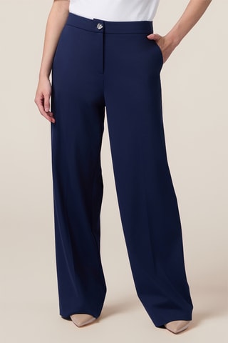 Pantalon palazzo en lin taille haute - Bleu