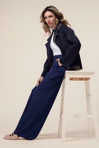 Pantalon palazzo en lin taille haute - Bleu