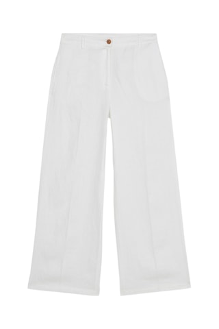Pantalon wide legs en lin taille haute - Blanc