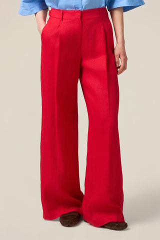Pantalon palazzo en lin taille haute - Rouge