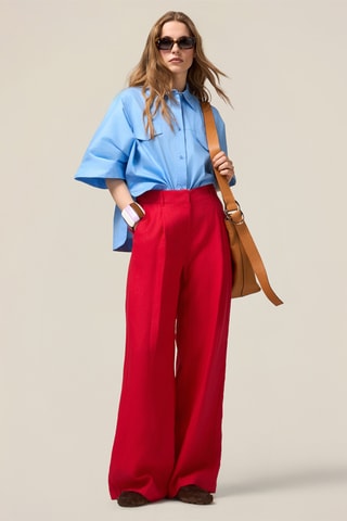 Pantalon palazzo en lin taille haute - Rouge