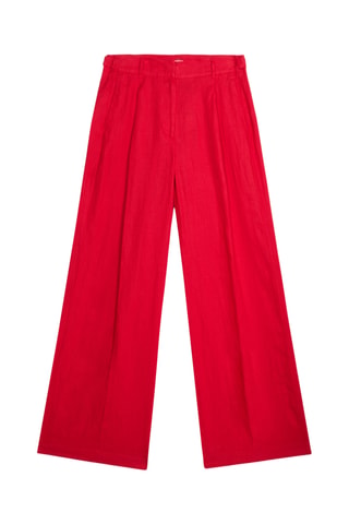 Pantalon palazzo en lin taille haute - Rouge