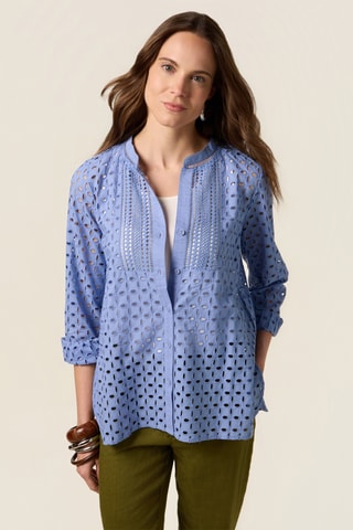 Chemisier en broderie anglaise et dentelle - Bleu