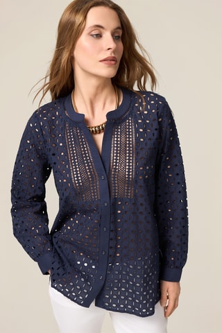 Chemisier en broderie anglaise et dentelle - Bleu