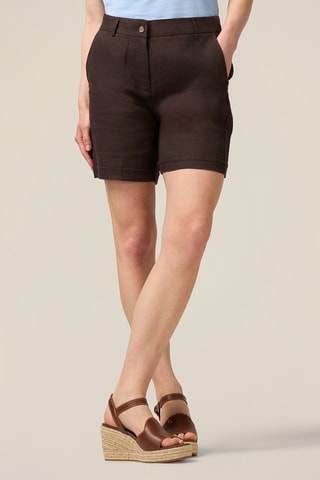 Short en lin taille haute - Beige
