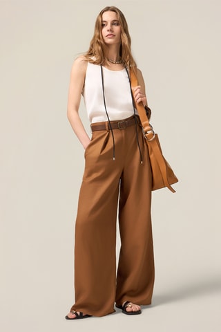 Pantalon palazzo taille haute - Beige