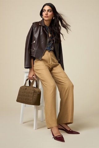 Pantalon palazzo taille haute - Beige