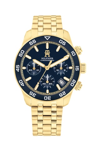 Stalen Quartz Horloge - Chronograaf - Goudkleurig en Blauw