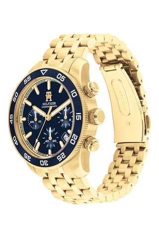 Stalen Quartz Horloge - Chronograaf - Goudkleurig en Blauw