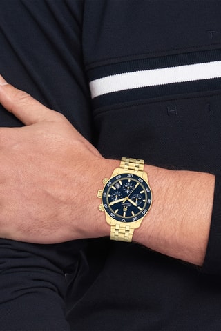 Stalen Quartz Horloge - Chronograaf - Goudkleurig en Blauw