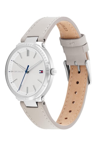 Leren Quartz Horloge - Beige en Zilverkleurig