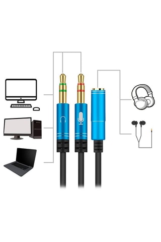 Convertitore splitter da minijack femmina a doppio minijack maschio - Blu
