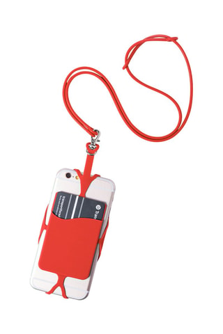 Cordino in silicone per smartphone con portacarte e moschettone - Rosso